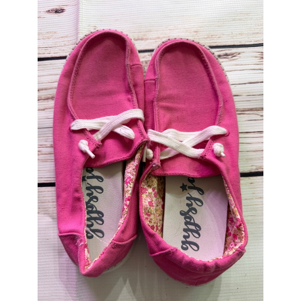 Gypsy Jazz Womens Pink Canvas Boat Shoes Slip On Loafers Floral Lining Size 7